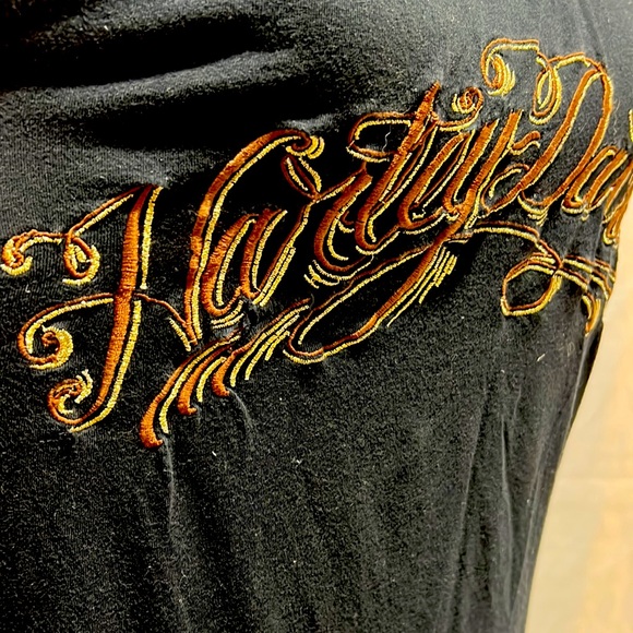 Black Harley Davison T-Shirt Embroidered With Gemstones - Picture 4 of 5